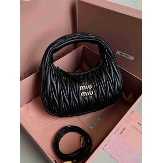 Miu Miu Wander Hobo Bag in Black Matelasse Leather