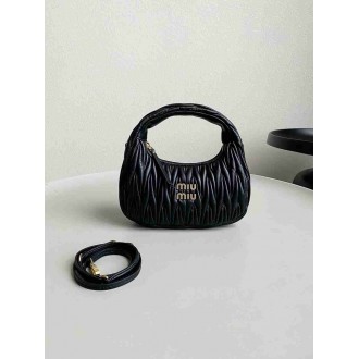 Miu Miu Wander Hobo Bag in Black Matelasse Leather