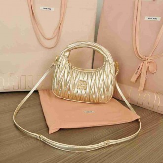 Miu Miu Wander Hobo Bag in Gold Matelasse Leather