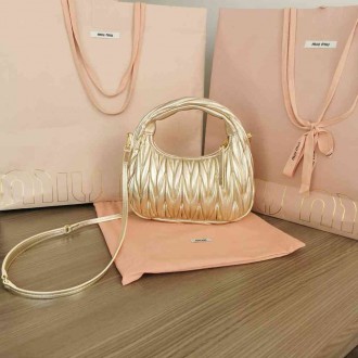 Miu Miu Wander Hobo Bag in Gold Matelasse Leather