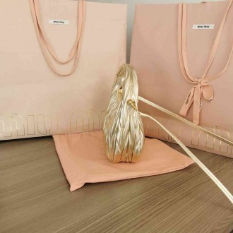 Miu Miu Wander Hobo Bag in Gold Matelasse Leather