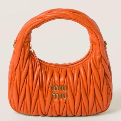 Miu Miu Wander Hobo Bag in Orange Matelasse Leather