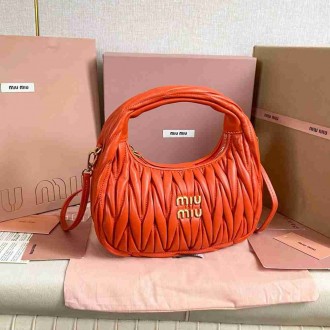 Miu Miu Wander Hobo Bag in Orange Matelasse Leather