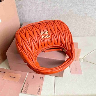 Miu Miu Wander Hobo Bag in Orange Matelasse Leather