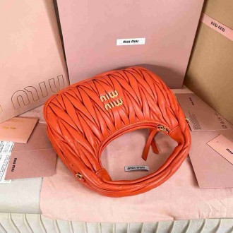 Miu Miu Wander Hobo Bag in Orange Matelasse Leather