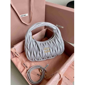 Miu Miu Wander Hobo Bag in Pearl Gray Matelasse Leather