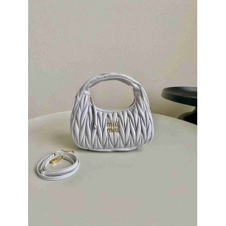 Miu Miu Wander Hobo Bag in Pearl Gray Matelasse Leather