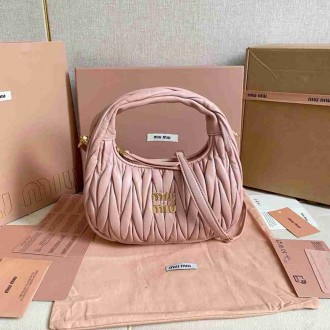 Miu Miu Wander Hobo Bag in Powder Pink Matelasse Leather