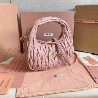Miu Miu Wander Hobo Bag in Powder Pink Matelasse Leather