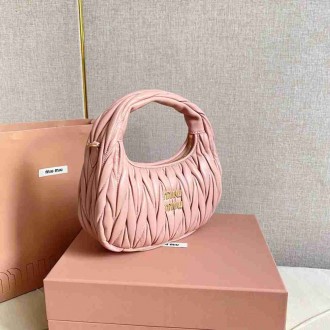 Miu Miu Wander Hobo Bag in Powder Pink Matelasse Leather