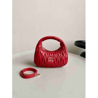Miu Miu Wander Hobo Bag in Red Matelasse Leather
