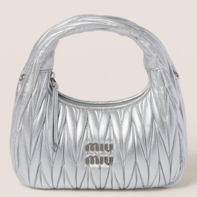 Miu Miu Wander Hobo Bag in Silver Matelasse Leather