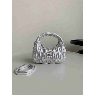 Miu Miu Wander Hobo Bag in Silver Matelasse Leather