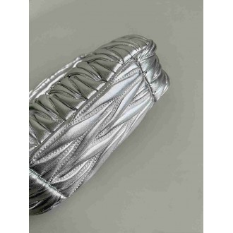 Miu Miu Wander Hobo Bag in Silver Matelasse Leather