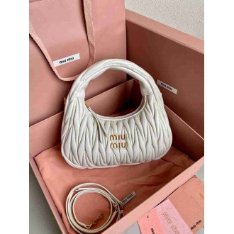 Miu Miu Wander Hobo Bag in White Matelasse Leather
