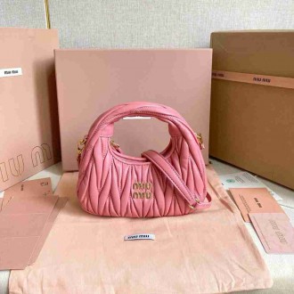 Miu Miu Wander Hobo Mini Bag in Begonia Pink Matelasse Leather
