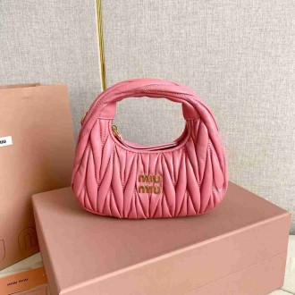 Miu Miu Wander Hobo Mini Bag in Begonia Pink Matelasse Leather