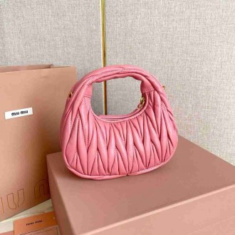 Miu Miu Wander Hobo Mini Bag in Begonia Pink Matelasse Leather