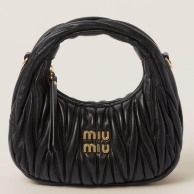Miu Miu Wander Hobo Mini Bag in Black Matelasse Leather