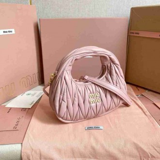 Miu Miu Wander Hobo Mini Bag in Powder Pink Matelasse Leather