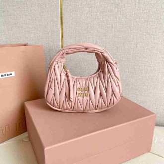 Miu Miu Wander Hobo Mini Bag in Powder Pink Matelasse Leather