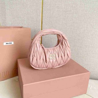 Miu Miu Wander Hobo Mini Bag in Powder Pink Matelasse Leather