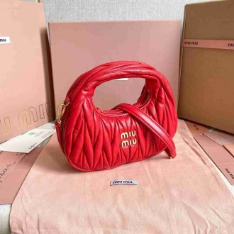 Miu Miu Wander Hobo Mini Bag in Red Matelasse Leather