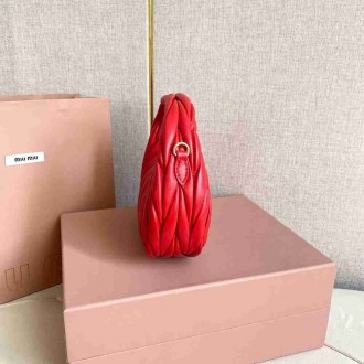 Miu Miu Wander Hobo Mini Bag in Red Matelasse Leather