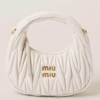 Miu Miu Wander Hobo Mini Bag in White Matelasse Leather