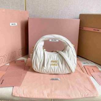 Miu Miu Wander Hobo Mini Bag in White Matelasse Leather