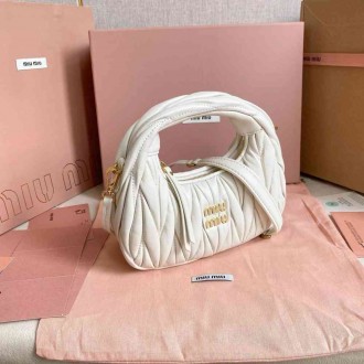 Miu Miu Wander Hobo Mini Bag in White Matelasse Leather