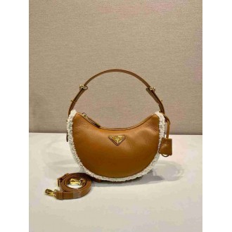 Prada Arque Small Shoulder Bag in Brown Leather with Shearling