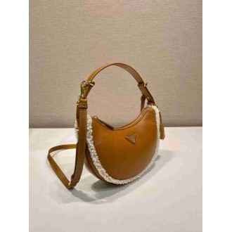 Prada Arque Small Shoulder Bag in Brown Leather with Shearling