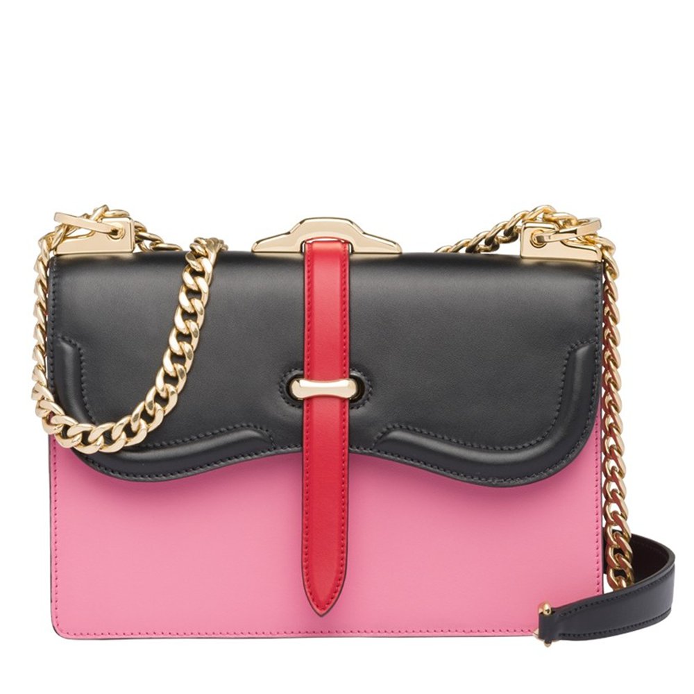 Prada Belle Shoulder Bag In Black Pink Calfskin