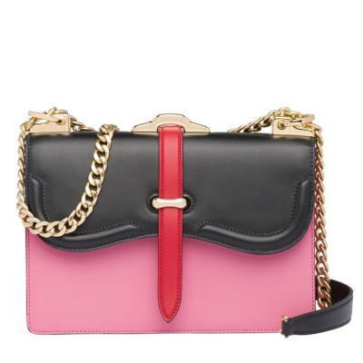 Prada Belle Shoulder Bag In Black Pink Calfskin