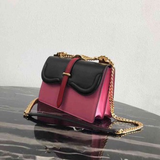 Prada Belle Shoulder Bag In Black Pink Calfskin