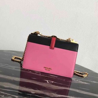 Prada Belle Shoulder Bag In Black Pink Calfskin