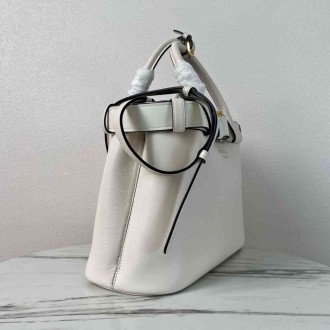 Prada Buckle Medium Bag with Belt in White Leather