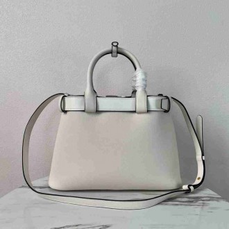 Prada Buckle Medium Bag with Belt in White Leather