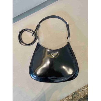 Prada Cleo Large Shoulder Bag In Black Brushed Leather