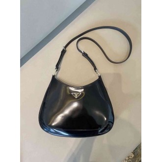 Prada Cleo Large Shoulder Bag In Black Brushed Leather