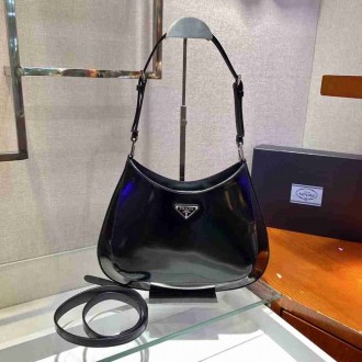 Prada Cleo Large Shoulder Bag In Black Brushed Leather