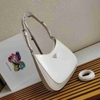 Prada Cleo Large Shoulder Bag In White Brushed Leather