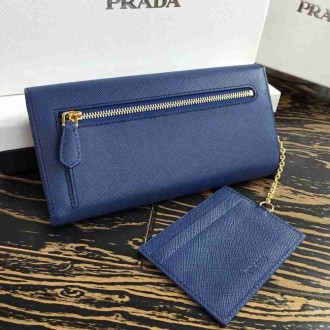 Prada Continental Wallet In Blue Saffiano Leather