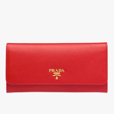 Prada Continental Wallet In Red Saffiano Leather