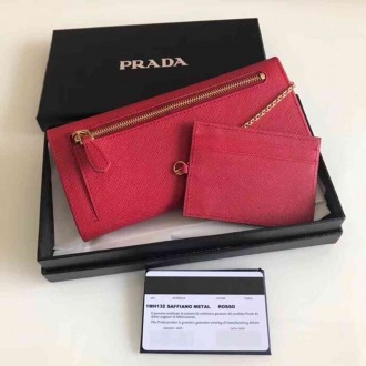 Prada Continental Wallet In Red Saffiano Leather