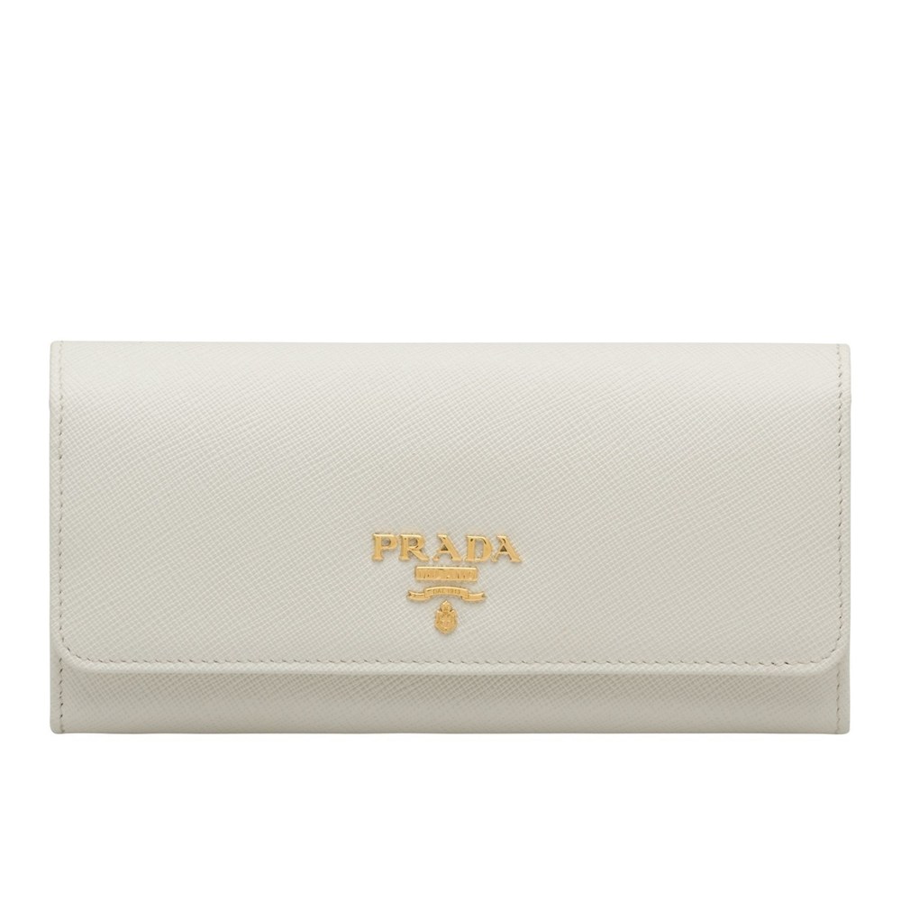 Prada Continental Wallet In White Saffiano Leather