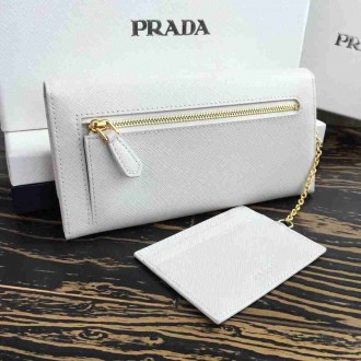 Prada Continental Wallet In White Saffiano Leather