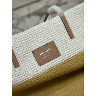 Prada Crochet Large Tote Bag in Beige White Raffia-effect Yarn