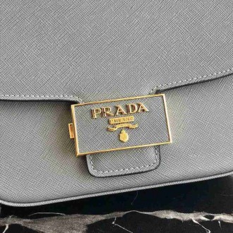 Prada Embleme Bag In Grey Saffiano Leather